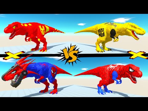 2X T-REX SPIDERMAN vs 2X TRANSFORMERS T-REX RACE BATTLE COMPETITION - ARBS