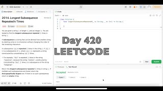 YouTube video 'Day 420: LeetCode Problem 2014. Longest Subsequence Repeated k Times - Swift'