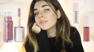 NEW FENTY BEAUTY FU$$Y/FUSSY GLOSS BOMB REVIEW + Compared to Diamond Milk and Fenty Glow Swatches