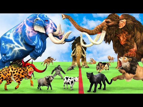 3 Giant Elephant Cow Buffalo vs 3 Zombie Lion Tiger Bull Attack Elephant Zebra Saved By Mammoth