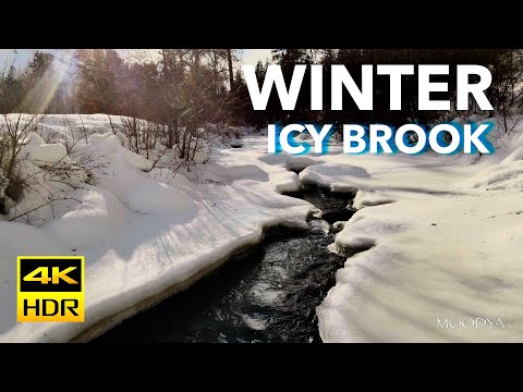 4K HDR Winter Icy Snow Brook * Meditative Natural Sound of Trickling Water * HDR TV Nature Content