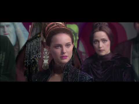 Trailer still: Anakin and Padmé on the Naboo balcony at dusk