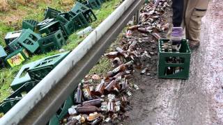 Butelki z piwem wypadły z TIRa w Rymanowie