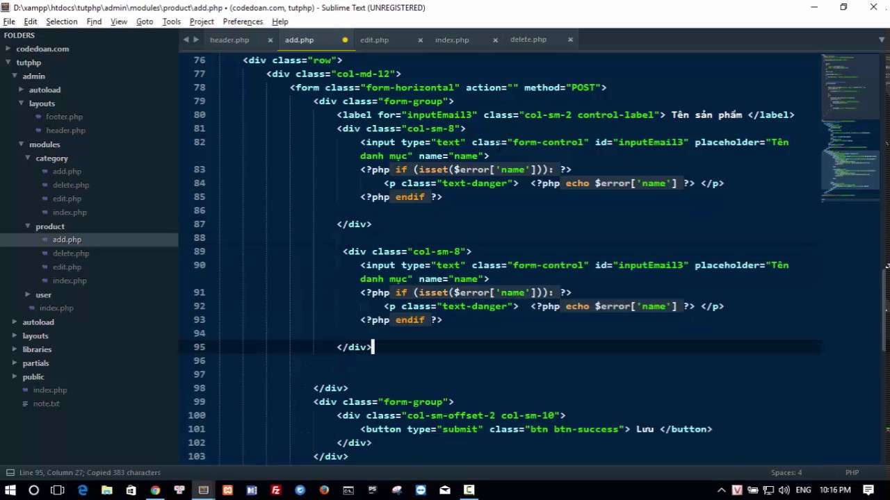 Bài 8: Xây dựng website bán hàng bằng php :   Tạo form  thêm , sửa sản phẩm