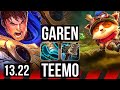 GAREN vs TEEMO (TOP) | 8/1/5, Legendary | NA Master | 13.22