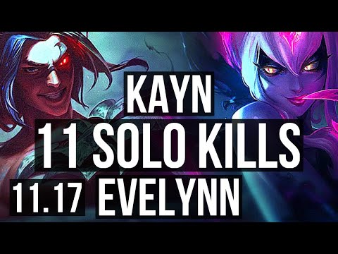 KAYN vs EVELYNN (JUNGLE) | 11 solo kills, 3.0M mastery, 900+ games | BR Grandmaster | v11.17