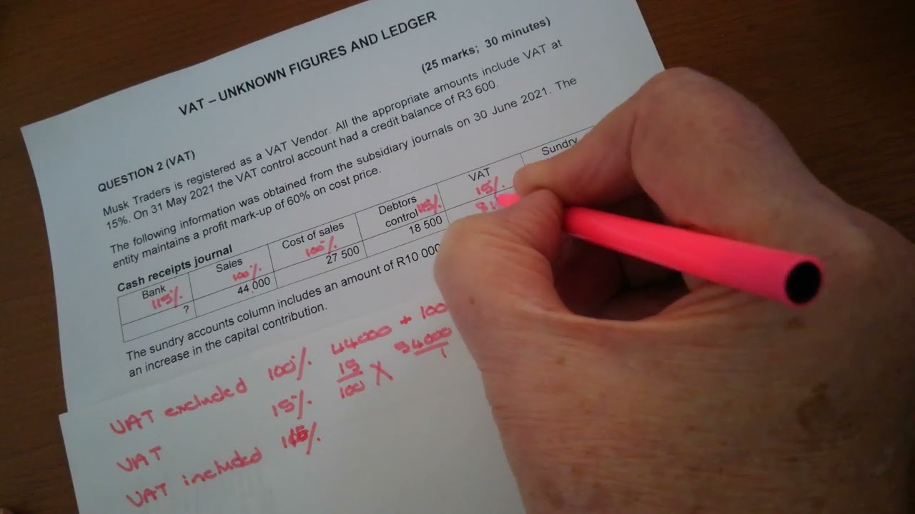 3. Calculation of VAT in the cash receipts journal
