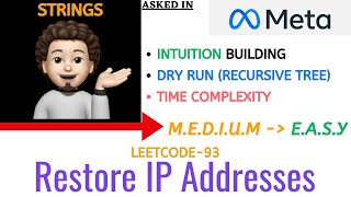 YouTube video 'Restore IP Addresses | Recursive Tree | Diagram | META | Leetcode 93'