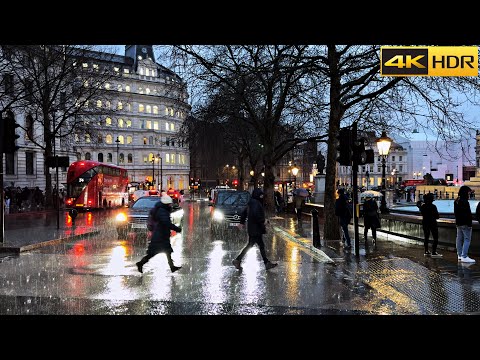 1 Hour of London Heavy Rain ☔️ Rain Walk Ambience [4K HDR]