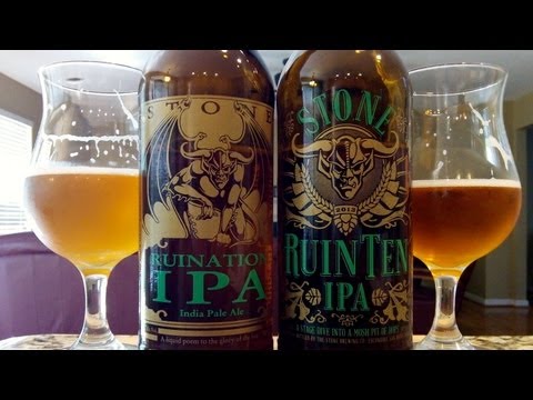 Stone Ruination IPA Vs. Stone RuinTen IPA Side-by-Side Review DJs BrewTube Beer Review #337-338
