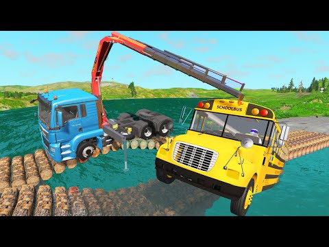 Cars vs Double Speed Bumps on Log Bridge - Cars vs Deep Water – BeamNG.Drive – BeamNG Speed