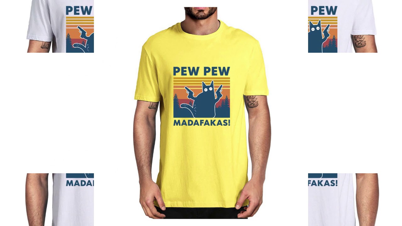 Pew Pew Madafakas Novelty Funny Cat Vintage Crew Neck Men's T Shirt