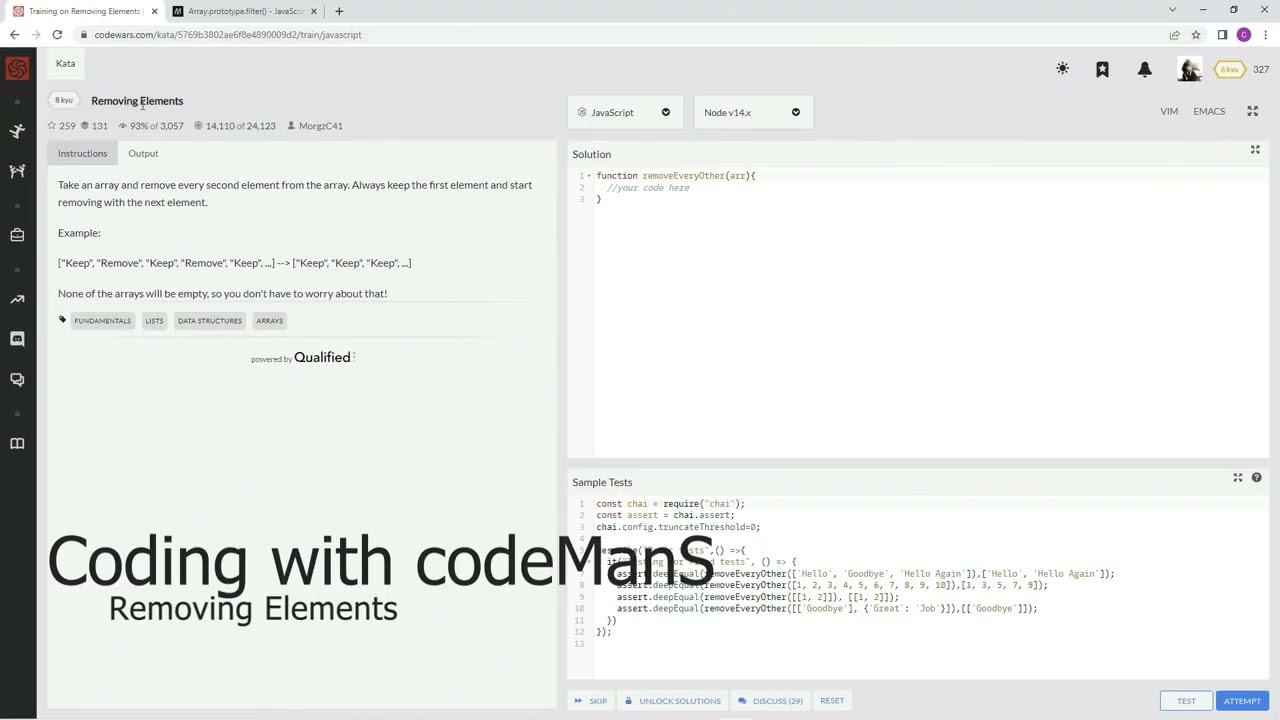 Codewars 8 kyu Removing Elements JavaScript