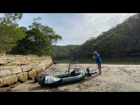 Bikerafting with a Brompton. Setting up the packraft with a folding bike.