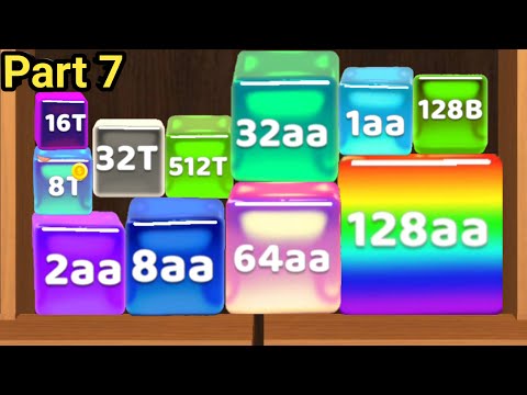 Jelly Cubes 2048: [Reach 128aa Part 7] Blob Merge 3D (Math Games, Max Level) ASMR Gameplay