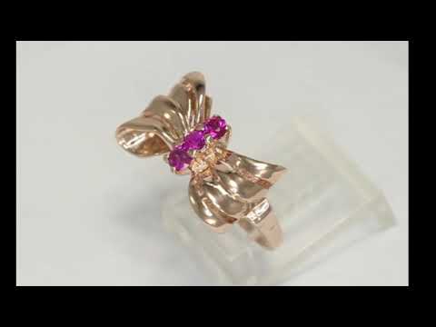 Vintage .30CT pink topaz bow ribbon ring 14K rose gold sz 6 - 28399