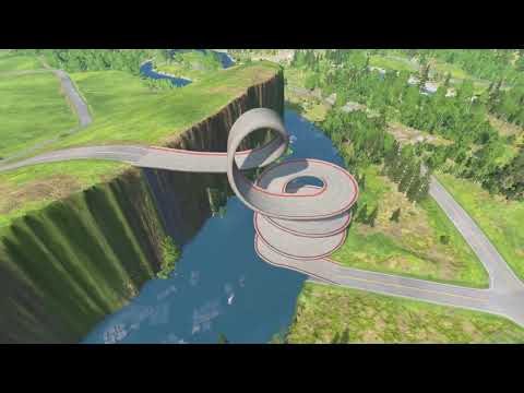 Impossible Loop Spiral Bridge Crossing Cars Vs Cliff and Deep Water - BeamNG Drive