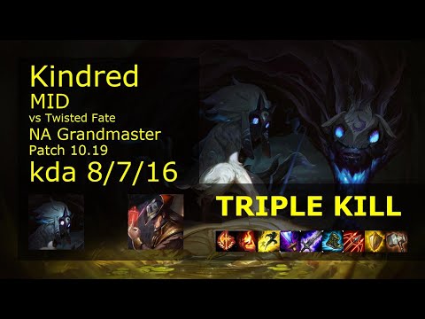 Kindred Mid vs Twisted Fate - NA Grandmaster 8/7/16 Patch 10.19 Gameplay