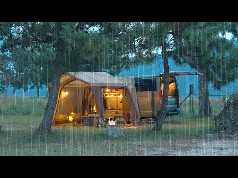 [SOLO CAR CAMPING]Feel the wind in autumn/Sunny day then rainy day/connects to a car tent/ ASMR