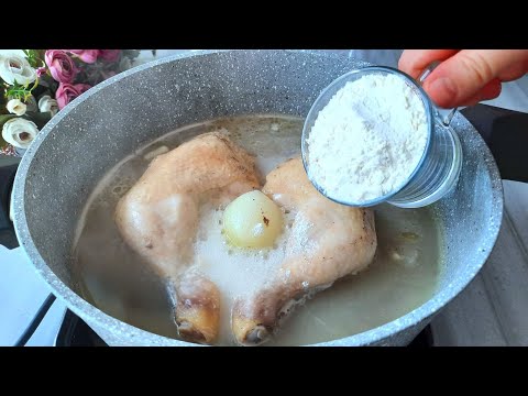 I learned this trick at a restaurant! Just add flour to the boiling chicken broth!