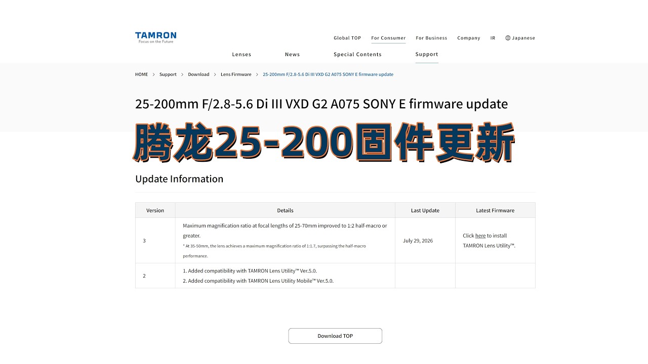 騰龍25-200固件更新 變身微距戰士