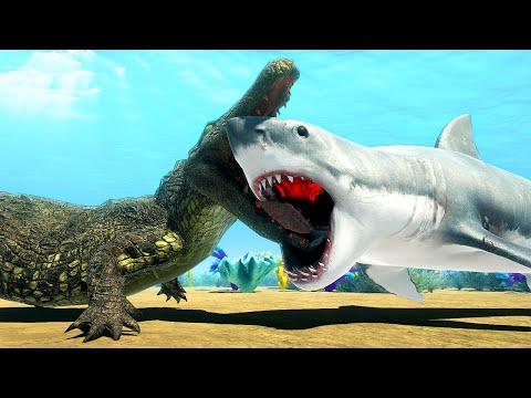 MEGALODON Shark Takes on a Purussaurus - Animal Revolt Battle Simulator
