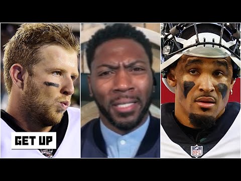 應對老鷹隊為內特-薩德菲爾德（Nate Sudfeld）對陣華盛頓的比賽，賈倫-赫茲（Jalen Hurts）替補出場。 (Reacting to the Eagles benching Jalen Hurts for Nate Sudfeld vs. Washington | Get Up)