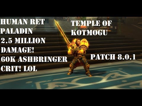 Human Ret Paladin PVP BG 8.0.1 - 2.5 Million Damage! 60K Ashbringer Crit! LOL