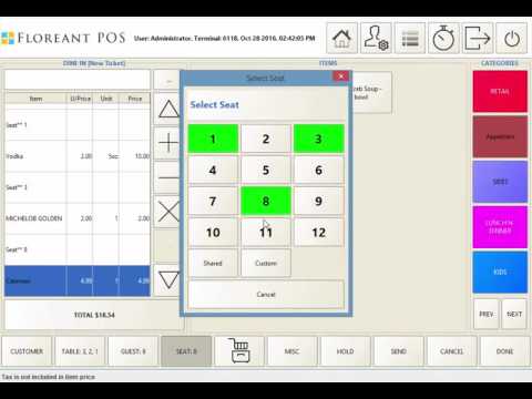 Floreant POS Floorplan, Seat Based Dine IN Order