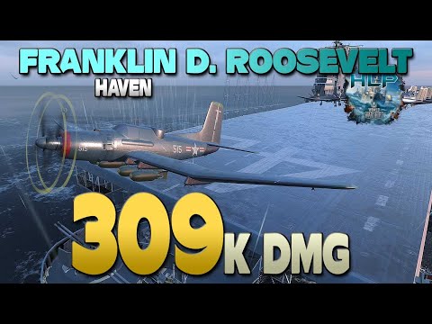 Aircraft Carrier Franklin D. Roosevelt on map Haven, 308k damage - World of Warships