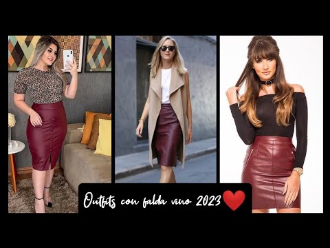 OUTFITS CON FALTA COLOR VINO 2023 #tendencia #outfitsparamujeres #moda2023 #ideasoutfits #outfits