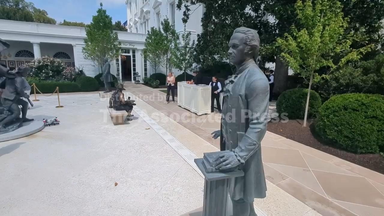 White House adds four historical statues to Rose Garden, including Hamilton and Jefferson