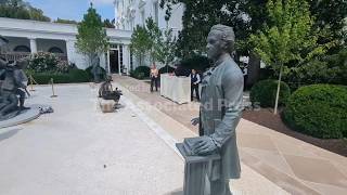 White House adds four historical statues to Rose Garden, including Hamilton and Jefferson
