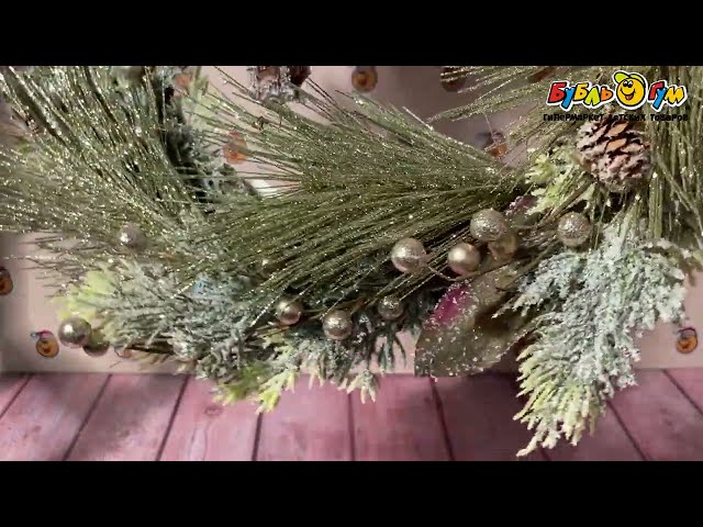 Декор новогодний хвойный венок зеленый с глиттером пластиковый 50см - видео