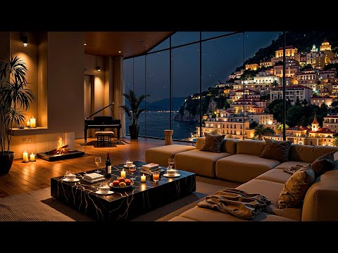Italian Night Jazz in Positano 🌃 Relax in Cozy Apartment with Saxophone Music & Crackling Fireplace