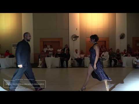  Maria Kalogera  and  Michalis Souvleris  are  dancing  to  the  tango  "  Poema  "  by  Orquesta Romantica Milonguera  at  Summer TangoFest Bodrum  in  2018