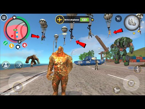 Rope Hero: Vice Town (Volcano Mutantmen Fight Car Robot) Red Gun Fly Balloon - Android Gameplay HD