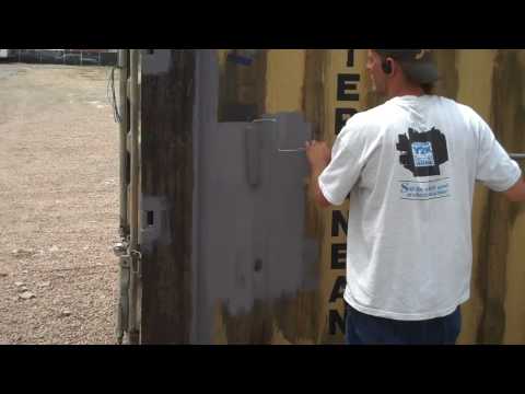 Part of a video titled How To Refurbish a Metal Shipping Container - YouTube