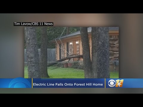 Downed Electric Line After Power Pole Breaks, Falls Onto Home In Forest Hill