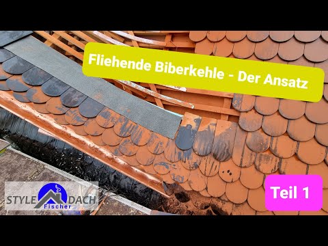 Linke fliehende Biberschwanzkehle an Trapezgaube - Teil 1 - Biberschwanzdach in Leisnig