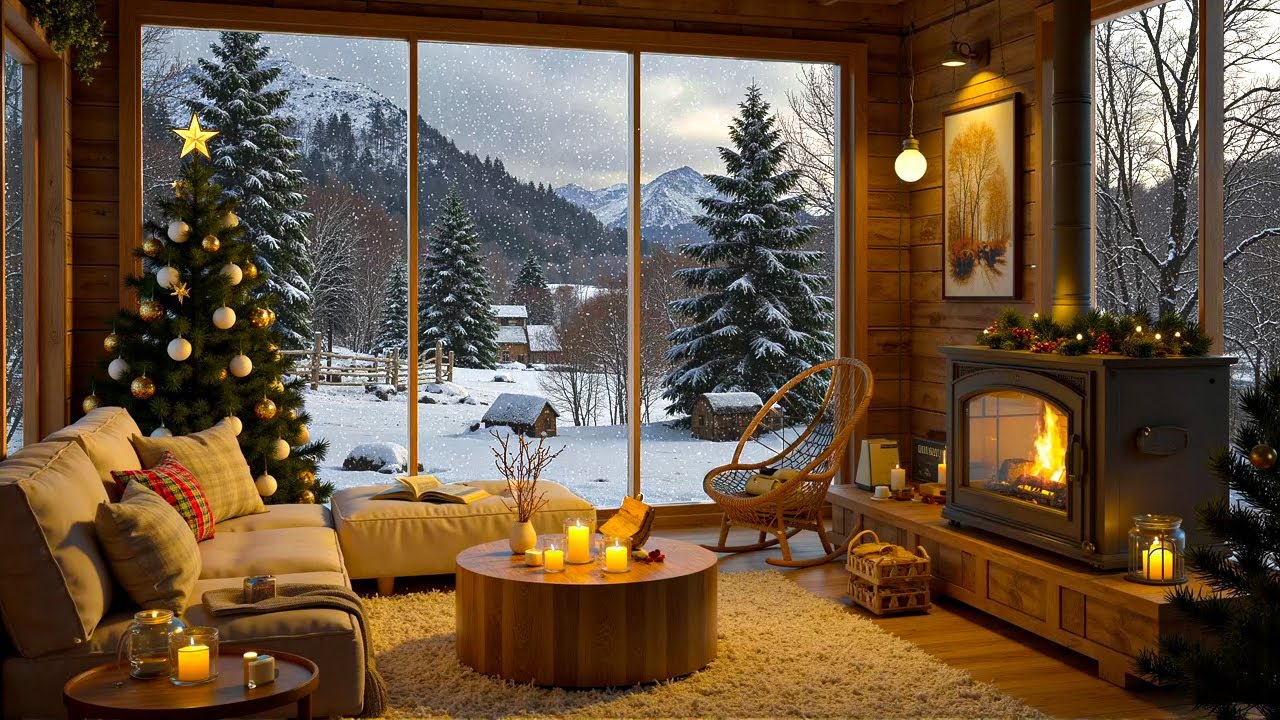 Cozy Winter Space With Fireplace ❄️ Relaxing Jazz Music And Fireplace for Study, Relax, Work