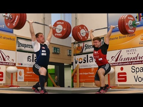Robert Joachim gegen Max Lang Kampf um die deutsche Meisterschaft Gewichtheben bis 77kg 2016 Plauen