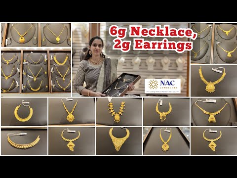6g Necklace, 2g Earrings | NAC Jewellers Light Weight Necklace & Earring Collections| Bombay,Kerala