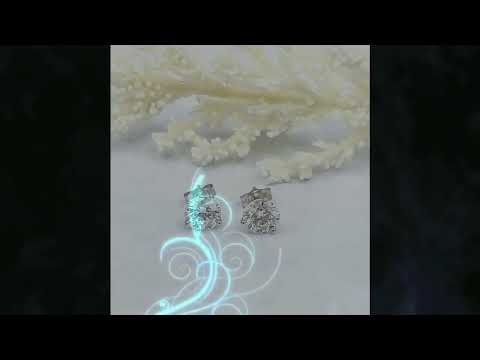 Three-Prongs Martini Round Moissanite Stud Earrings, 14k White Gold Stud Earrings, Round Cut Mois...