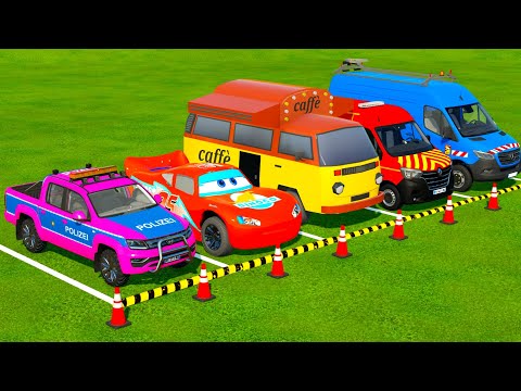 RENAULT, DODGE POLICE CARS & MERCEDES, FORD AMBULANCE EMERGENCY CAR TRANSPORTING ! FS22