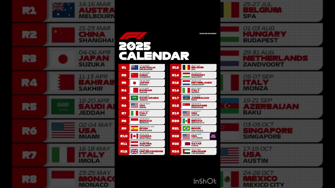 The calendar of F1 in 2025 #f1 #formula1 #calendar #2025