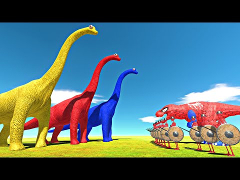 3x BRACHIOSAURUS vs T-REX Spiderman Team - Animal Revolt Battle Simulator