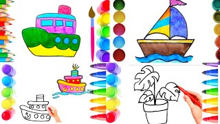 How To Draw cute Ship Drawing, Painting &Coloring For Kids and Toddlers_
