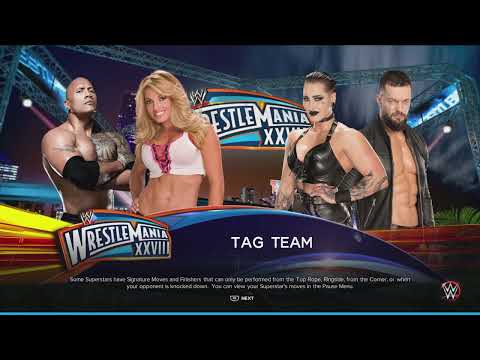 Trish Stratus and Rock vs Rhea Ripley and Finn Balor