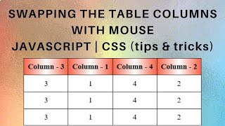 Move Swap Table Columns With Mouse Drag & Drop Javascript CSS